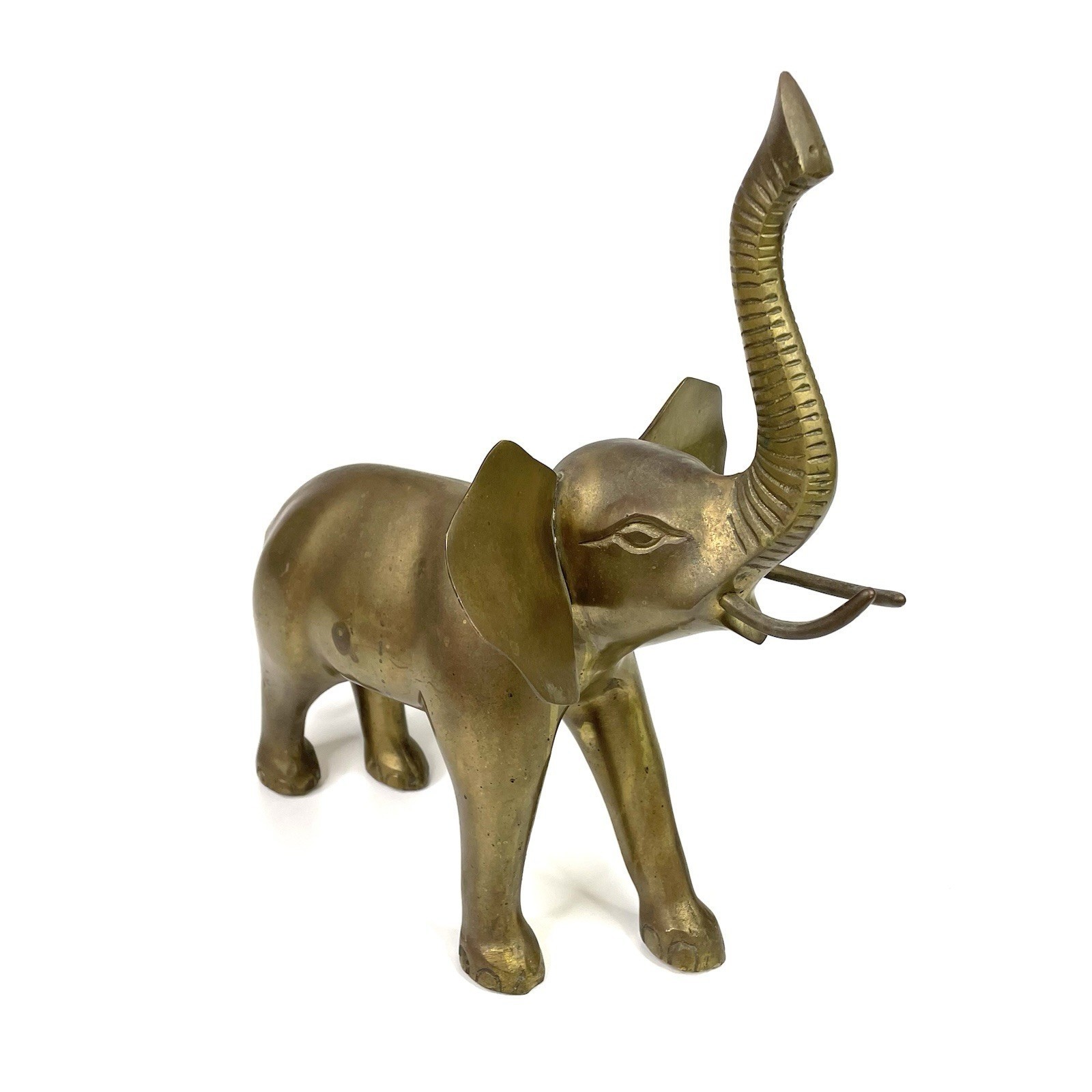 VTG Extra Large Mid Century Lucky Trunks up Brass Elephant Statue/Figurine 13\