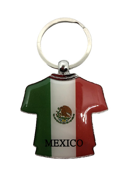 LLAVERO PLAYERA DE MEXICO ACERO INOXIDABLE TRICOLOR CON ESCUDO COLORES BRILLANTE