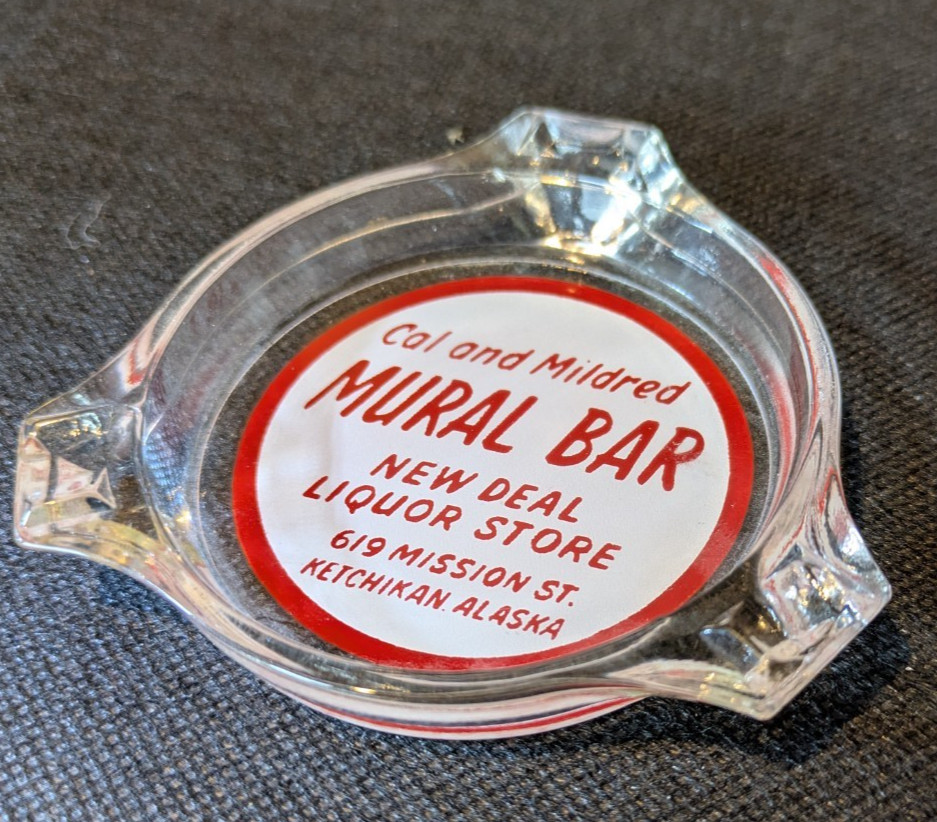 Vintage Mural Bar New Deal Liquor Store Ashtray Ketchikan Alaska Cal Mildred 3.2