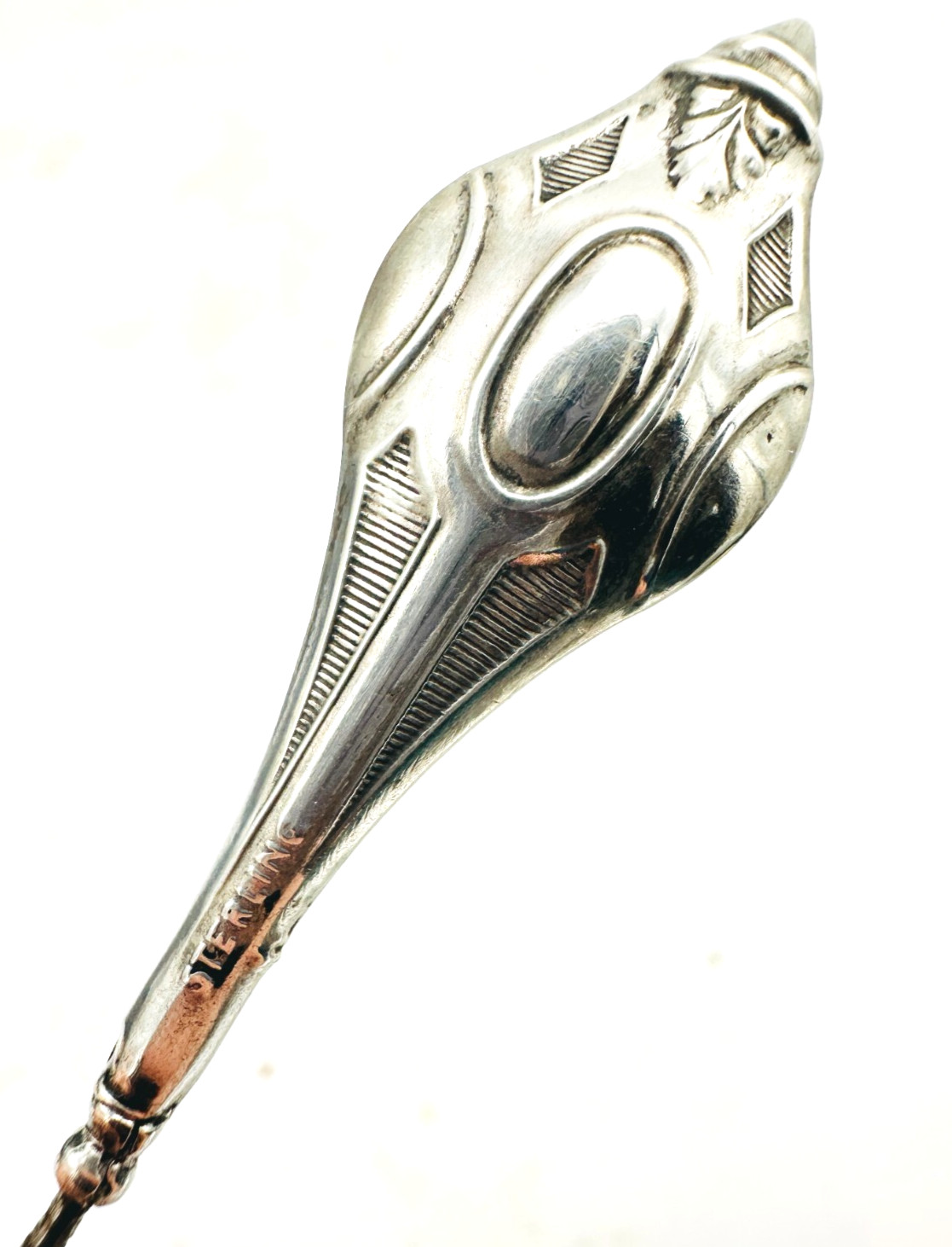 Antique Hatpin Striking Large Art Deco Sterling Torch Featured in Baker's Book Antique Hatpin Striking Large Art Deco Sterling Torch Featured in Baker's Book