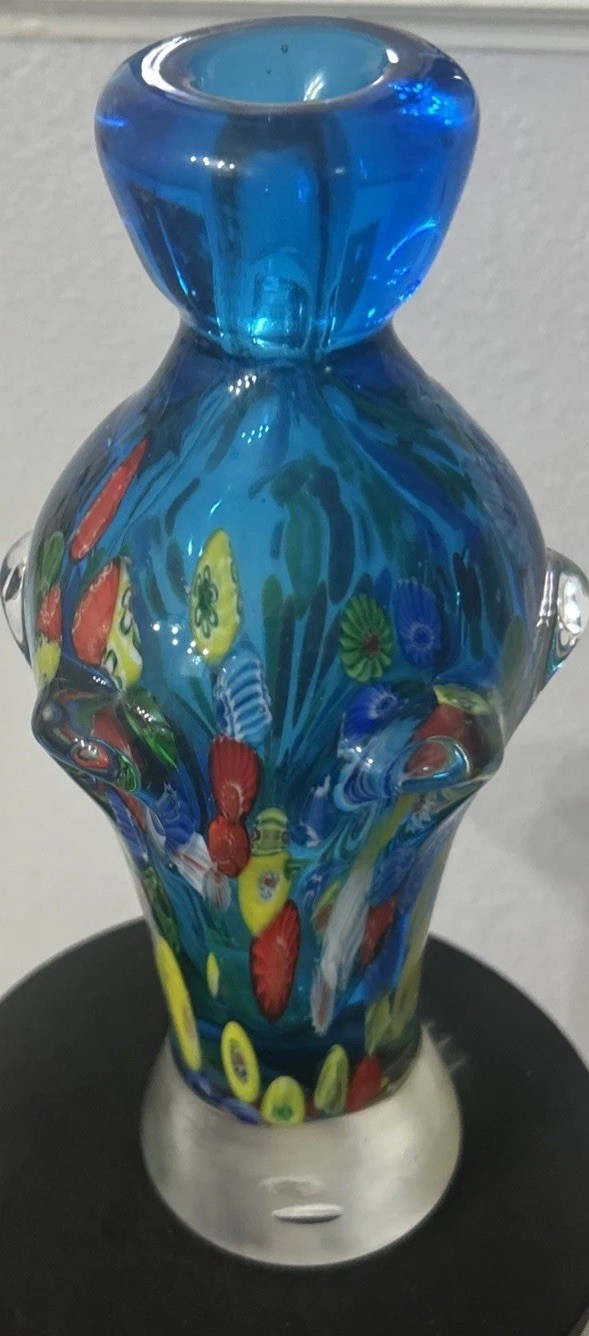 Exquisite Multi  Colored  Murano Art Glass Vase 8/1/2” by ca.4”