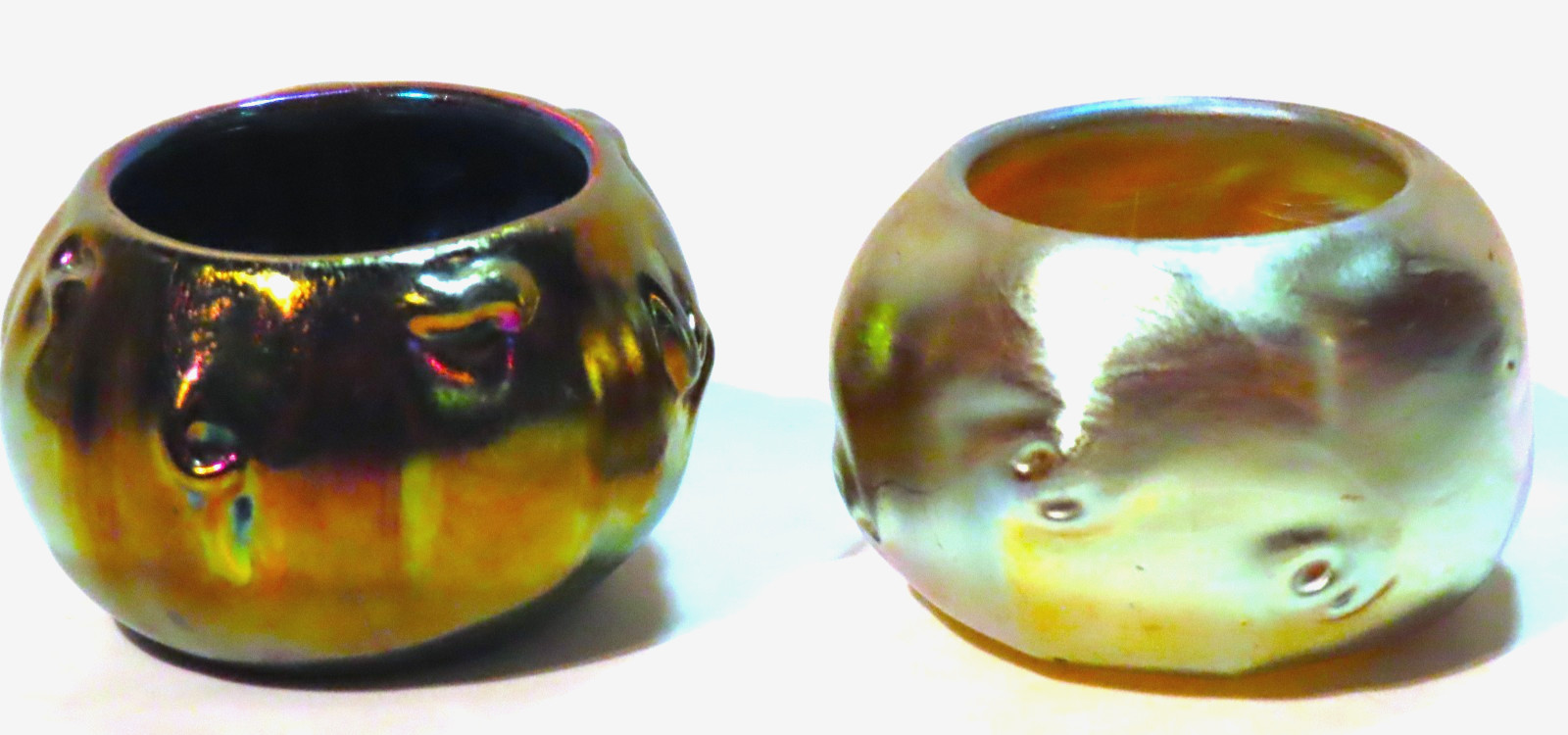 Pair (2) L.C. Tiffany Favrile Pigtail Small Salt Cellars Cabinet Items Blue&Gold