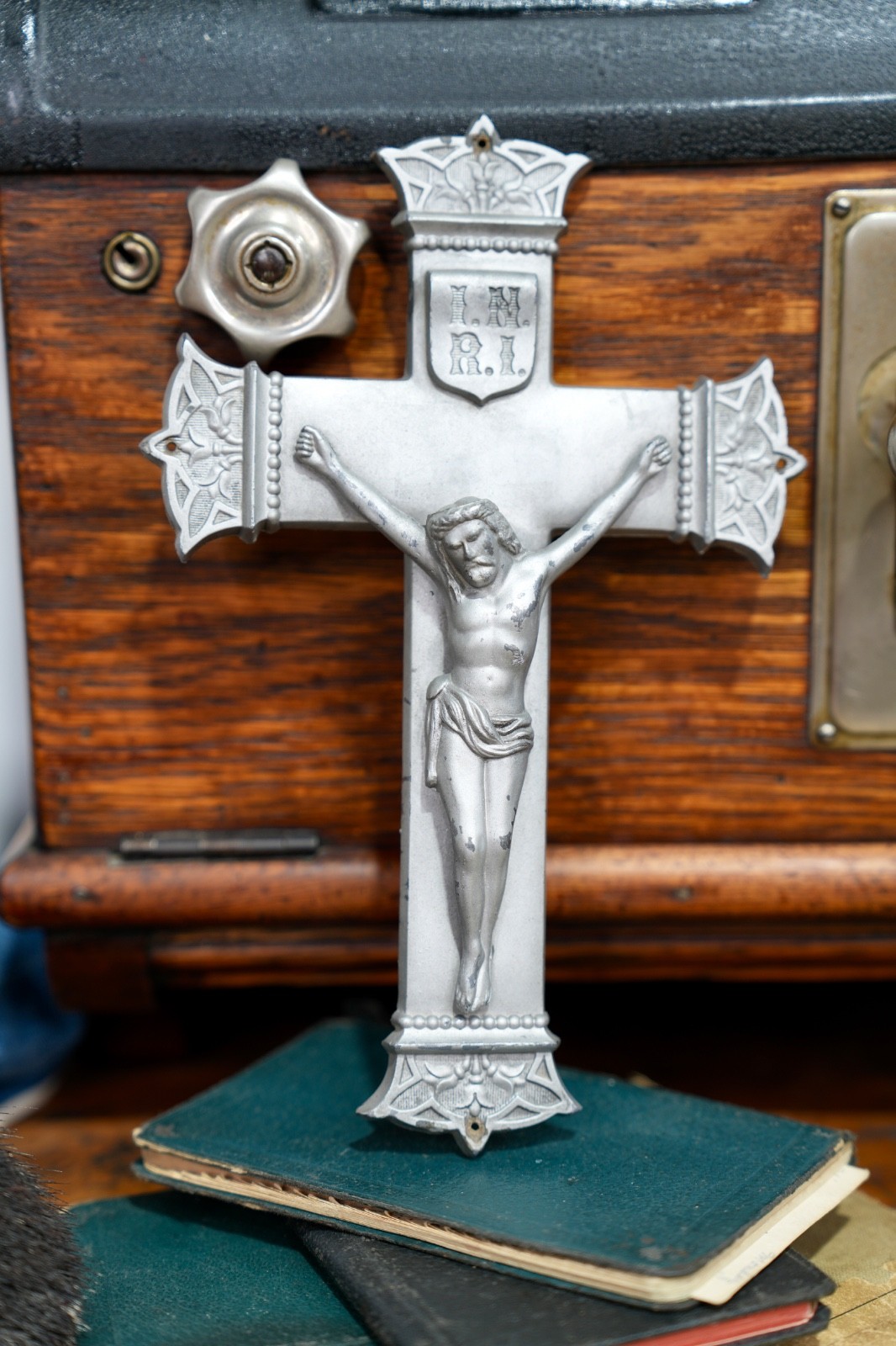 Vintage Antique Ornate Wall Crucifix INRI Metal Neo Gothic Religious Cross