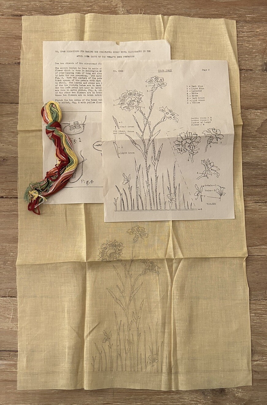 Vintage Linen Guest Towel Needlepoint Kit 1930’s Cornflower