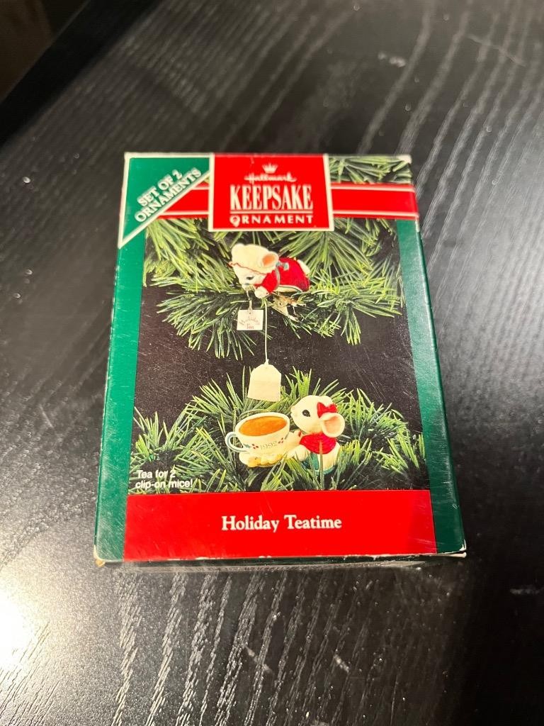 Hallmark Keepsake Ornament 1992 Holiday Teatime Mice Making Tea Mouse Set of 2