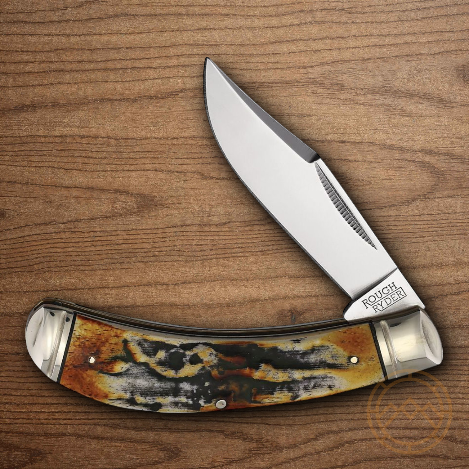 Rough Ryder Bow Trapper Folding Knife Mirror Carbon Steel Blade Stag Bone Handle