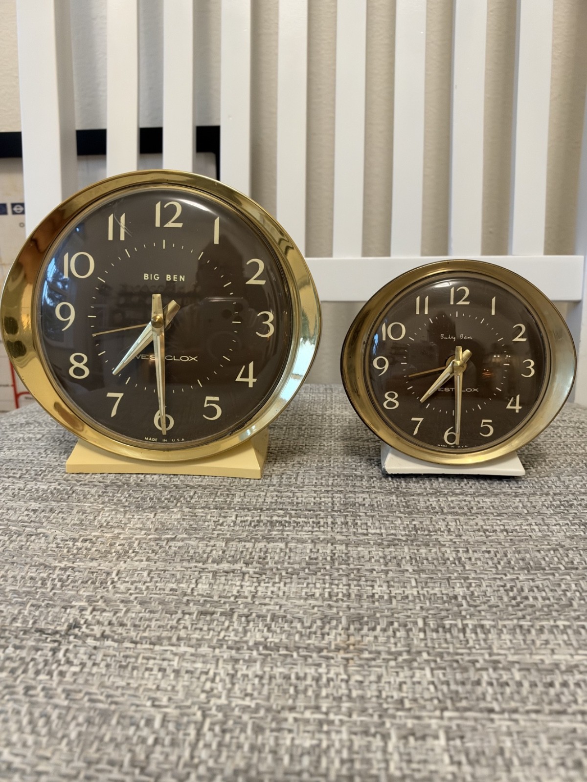 Vtg 1964 COMBO Big Ben & Baby Ben Style 8 * Luminous * Ivory & Gold * WORKING 