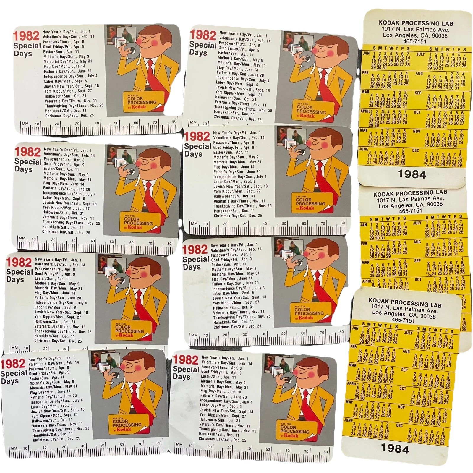 11-Lot Vintage 1982 & 1984 KODAK Camera Advertising Pocket Wallet Calendar Cards