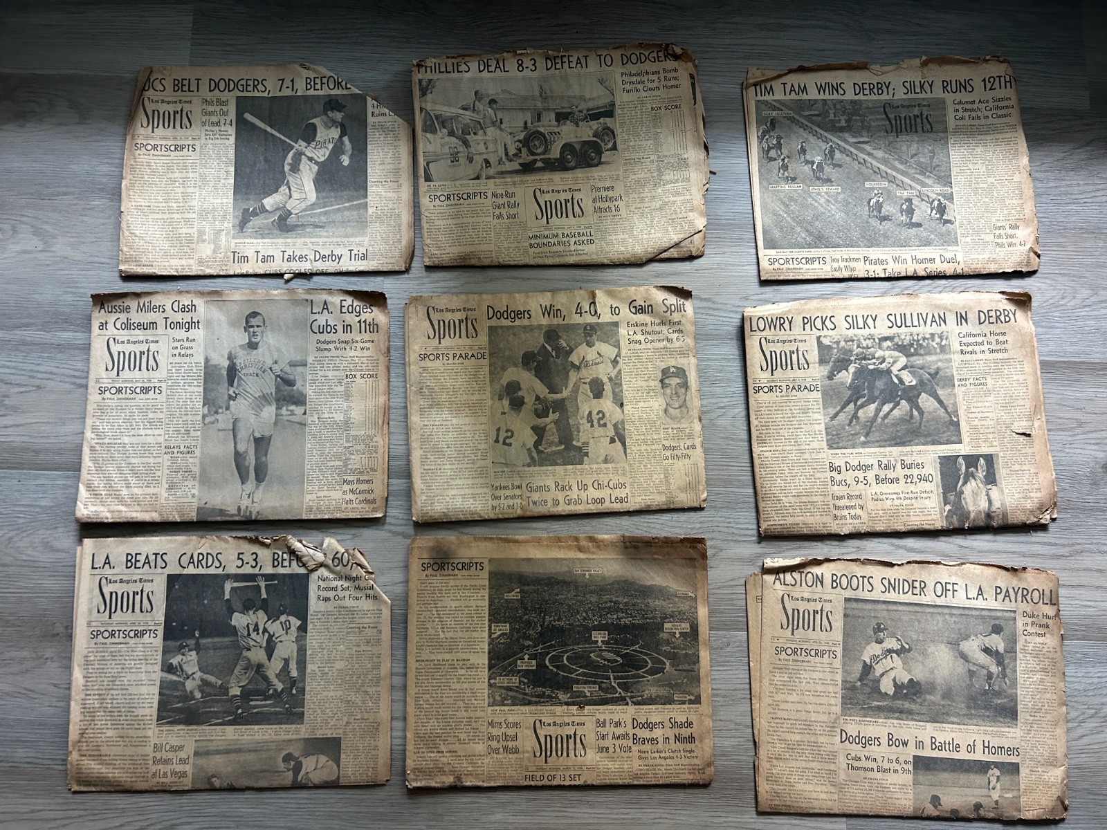 12 Vintage 1958+ Los Angeles Times Dodgers Sports Sections Lot Duke Snider