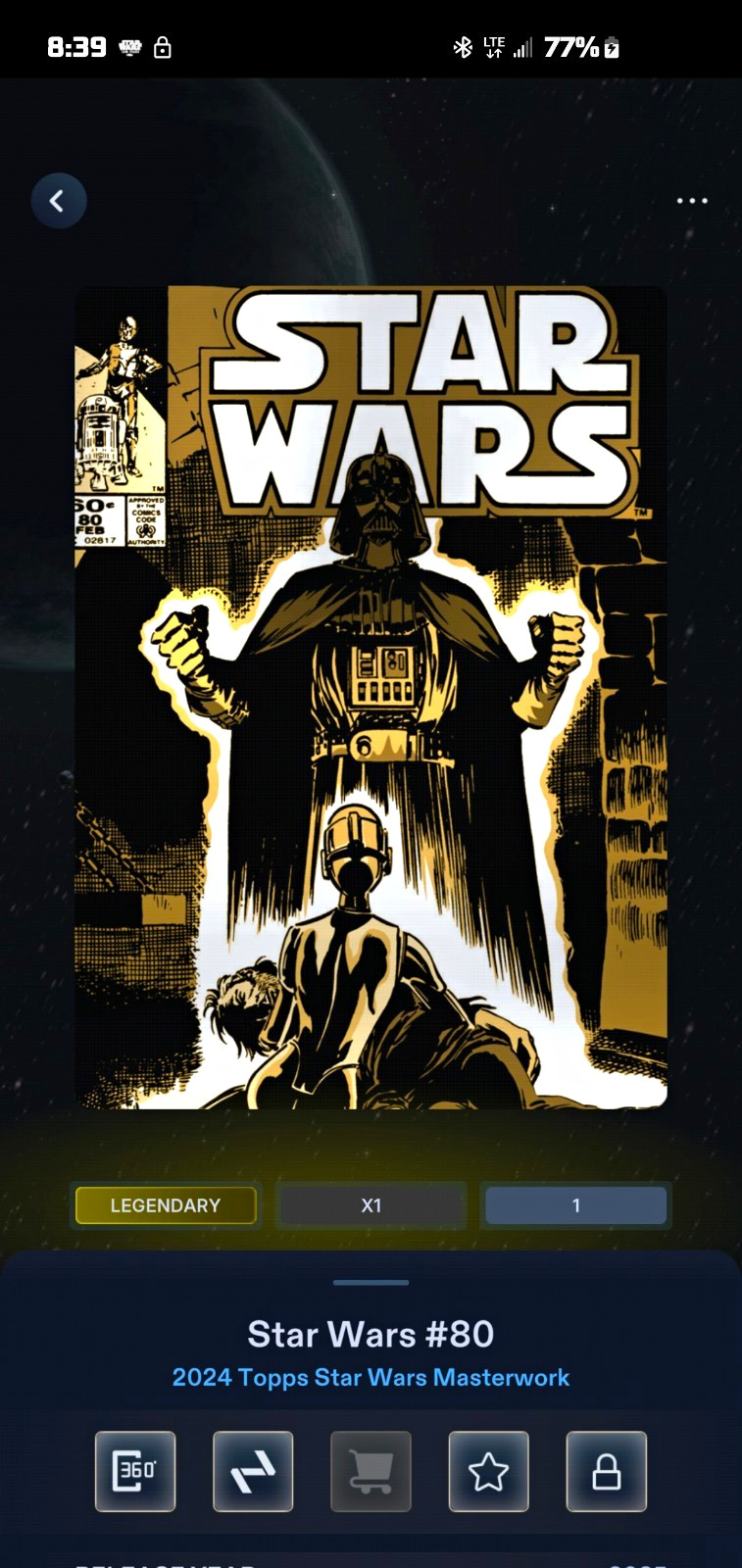 Topps 2024 Star Wars Masterwork Digital Card #80 Comic Covers Gold Metal 1/1