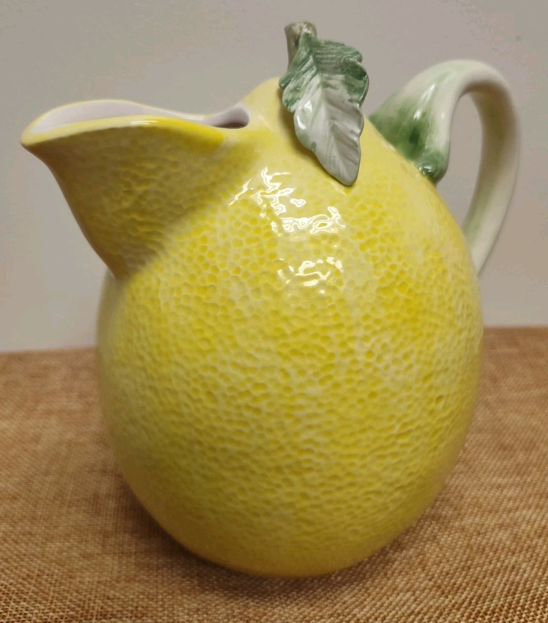 Vintage Mid Century Ceramic Lemon Pitcher Majolica Style Citrus Made In Japan