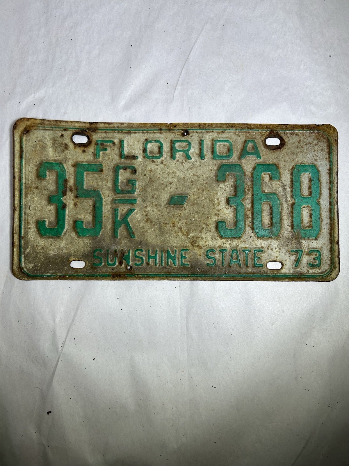 Vintage 1973 Florida Sunshine State License Plate Tag 35GK 368 Gas Oil
