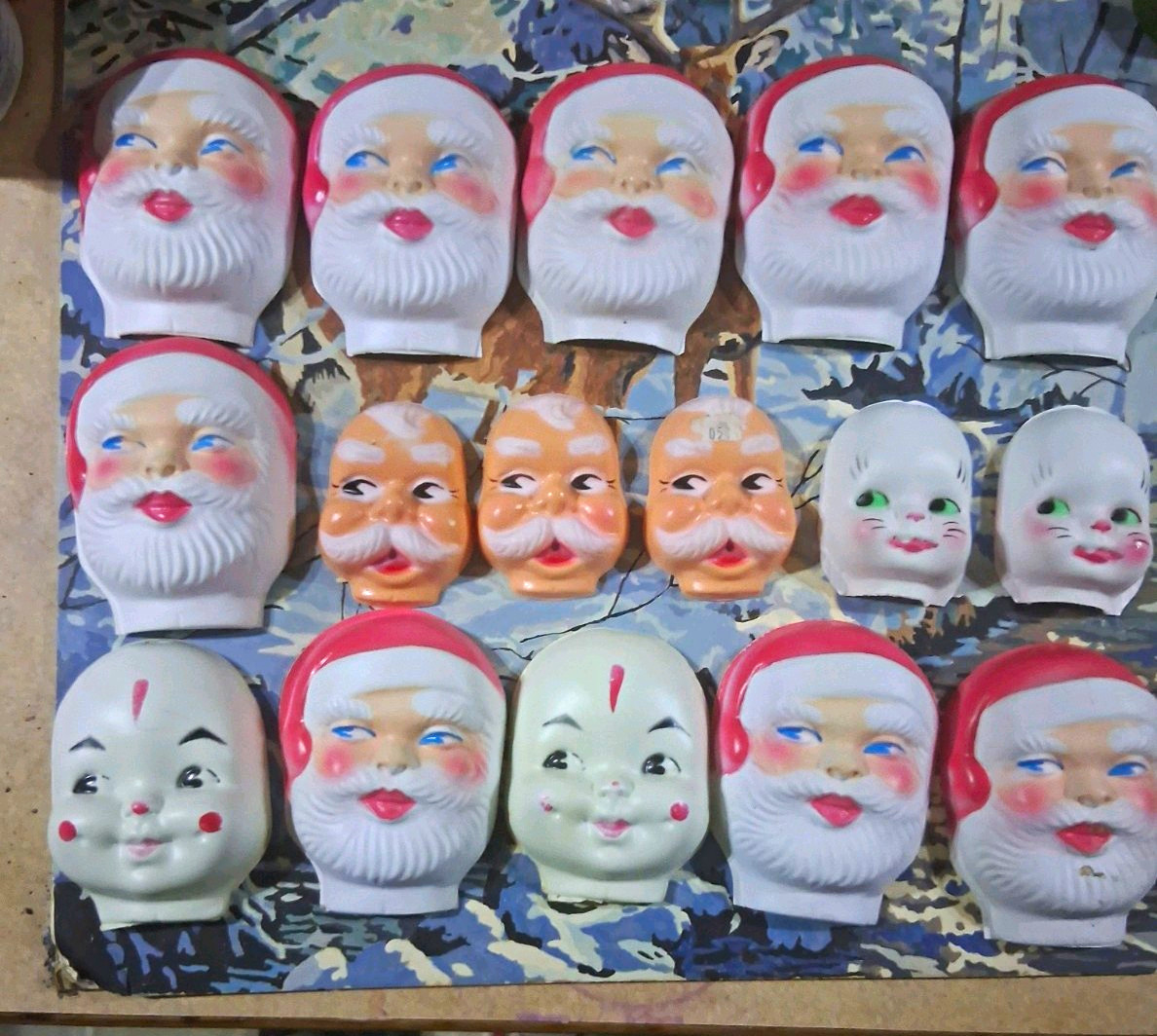 15 Vintage Craft Doll Heads – Santa Claus, Bunny, Kitty Cat & Kitsch Baby Shell