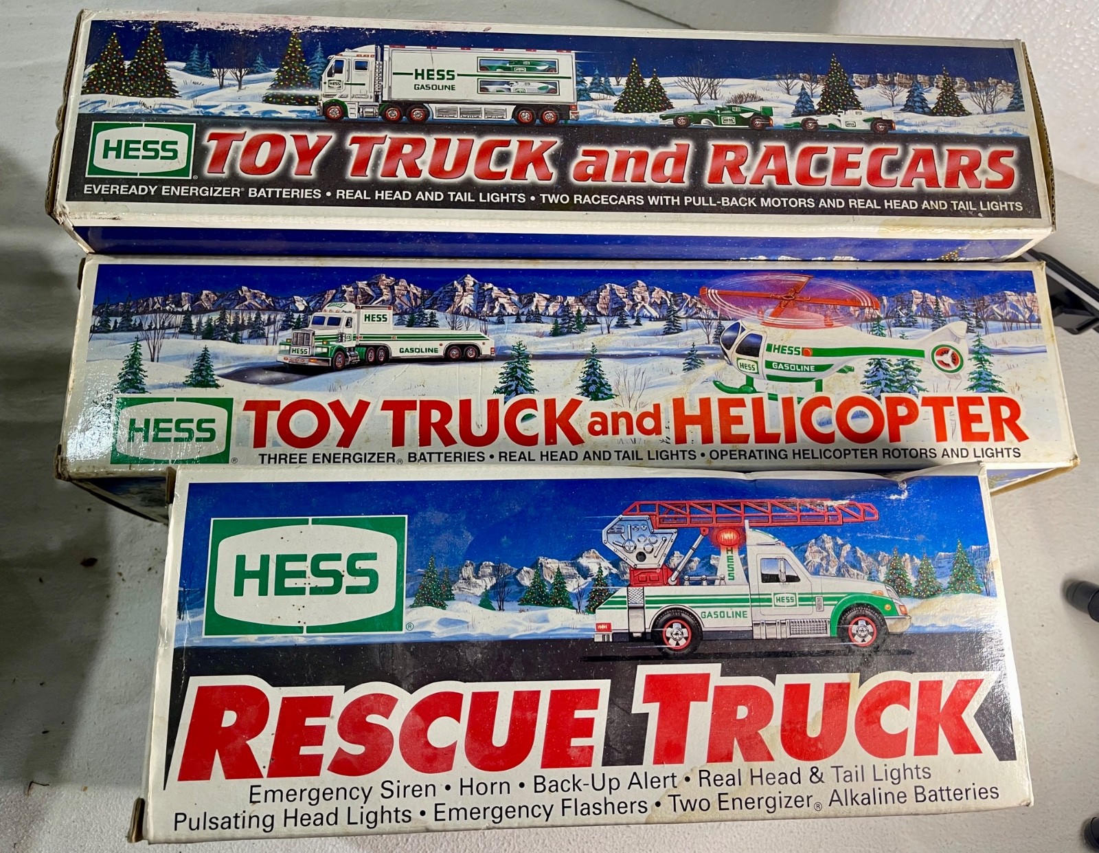 1994 1995 2003 Hess Toy Truck & Helicopter-Rescue-Truck & Racecars - New in Box
