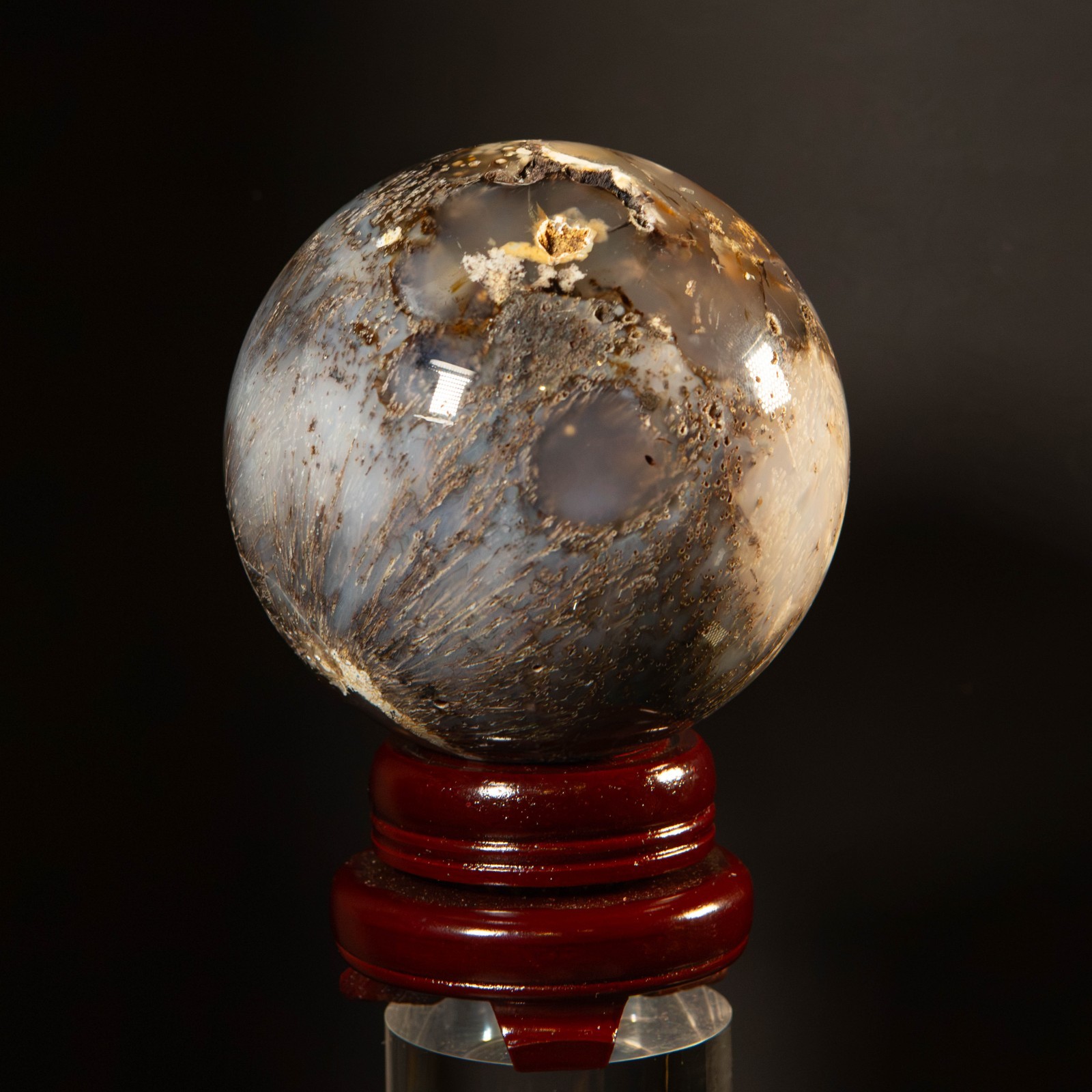Rare 88mm Sagenitic Plume Agate Sphere 904g - Premium Needle Inclusions Crystal 
