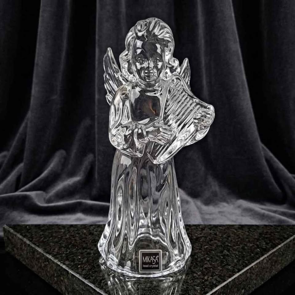 Beautiful Vintage Mikasa Lead Crystal Angel Playing Harp Figurine (9\