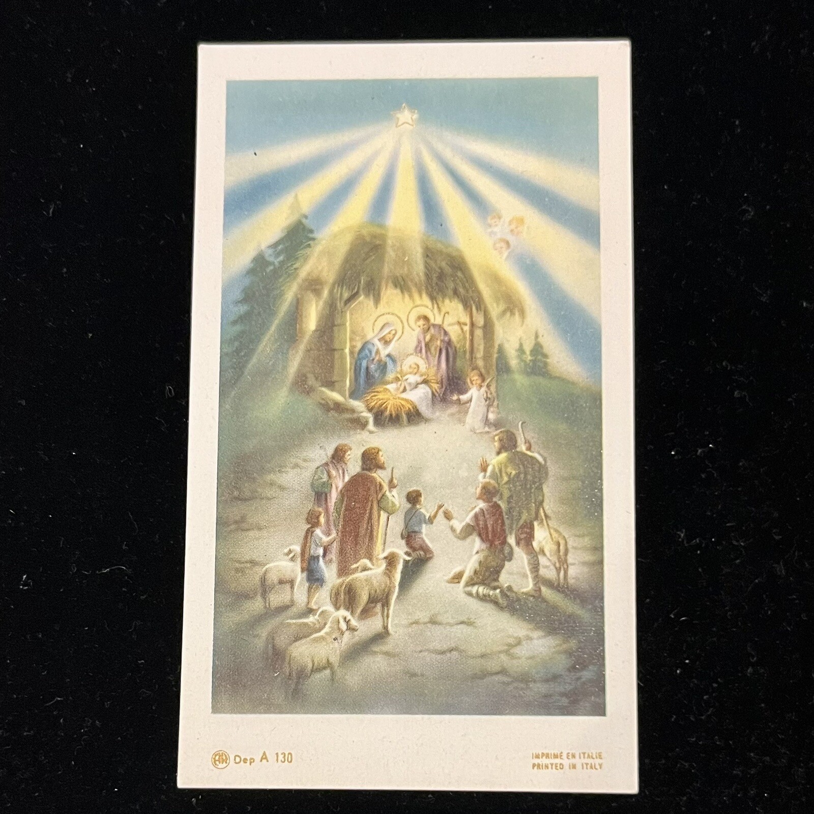 • AR Dep A130 Vintage Holy Card Crèche Nativity Scene Shepherds