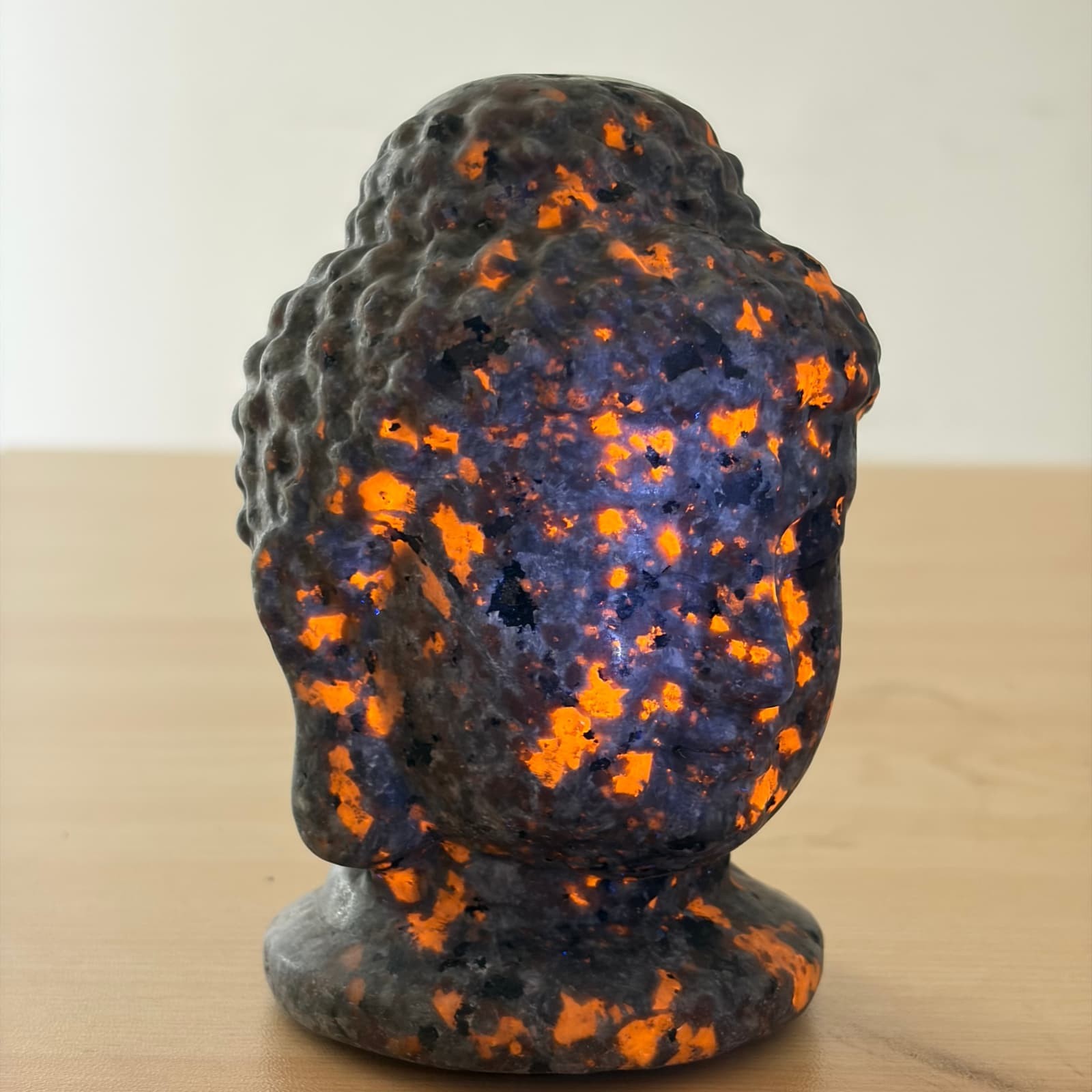 2.4LB Large Natural Yooperlite Buddha Head Statue Crystal Healing Stone UV Glow