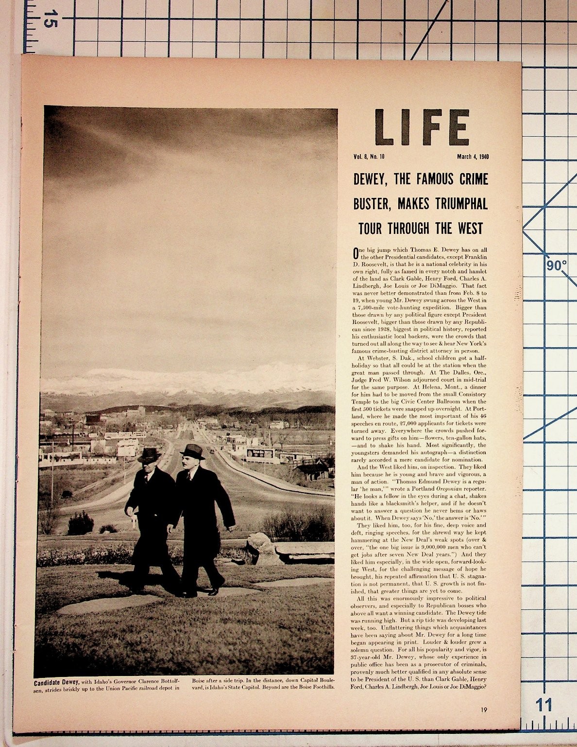 1940 LIFE Magazine Page Thomas E. Dewey Presidential Tour Grand Coulee Dam