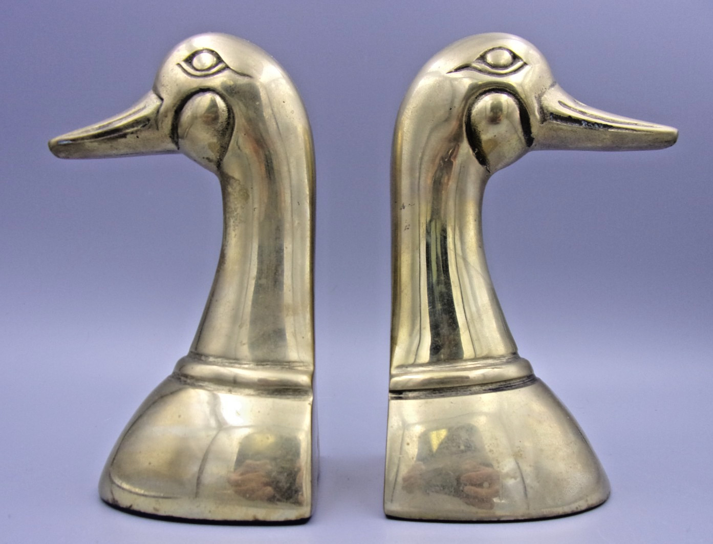 Vintage Solid Brass Duck Head Bookends Pair Korea Mid Century Decor
