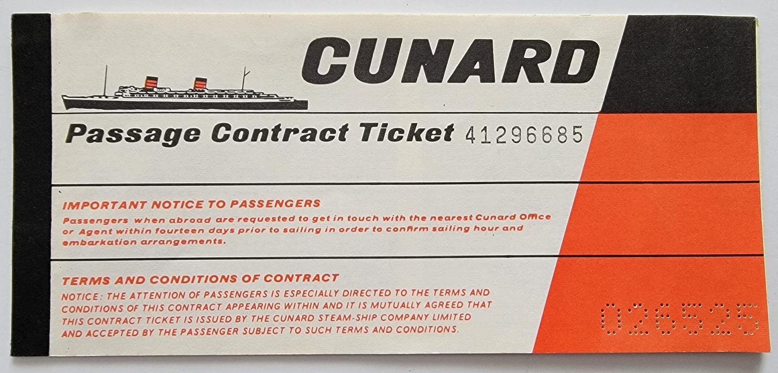 MEGA RARE QE2 Queen Elizabeth II Cunard Line ORIGINAL 1969 Passanger Ticket
