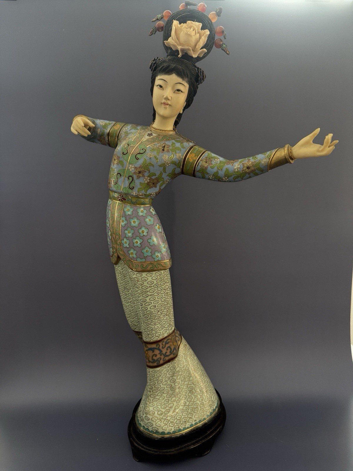 Vintage Chinese Cloisonné Dancing Lady Figure