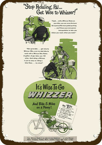 1948 WHIZZER Bicycle Bike Motor Vintage-Look DECORATIVE REPLICA METAL SIGN