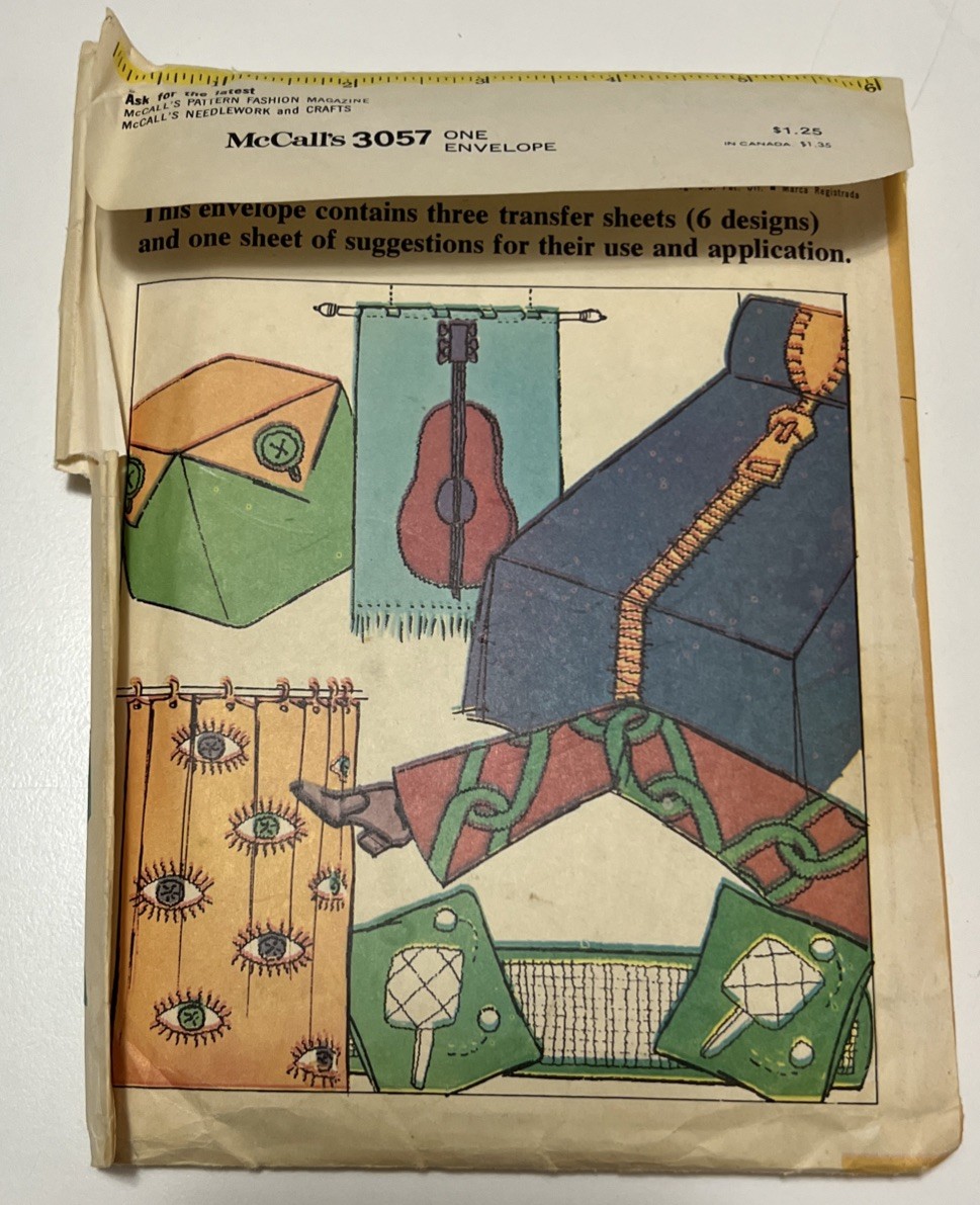 Vtg 1971 McCall's 3057 Embroidery Transfer Pattern Pop Art Guitar Eyes Zipper