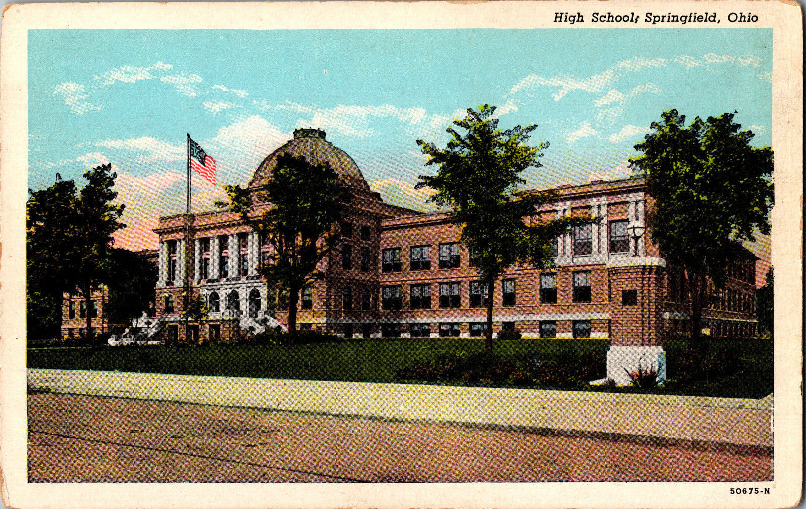 Vintage Postcard High School Springfield Ohio White Boarder