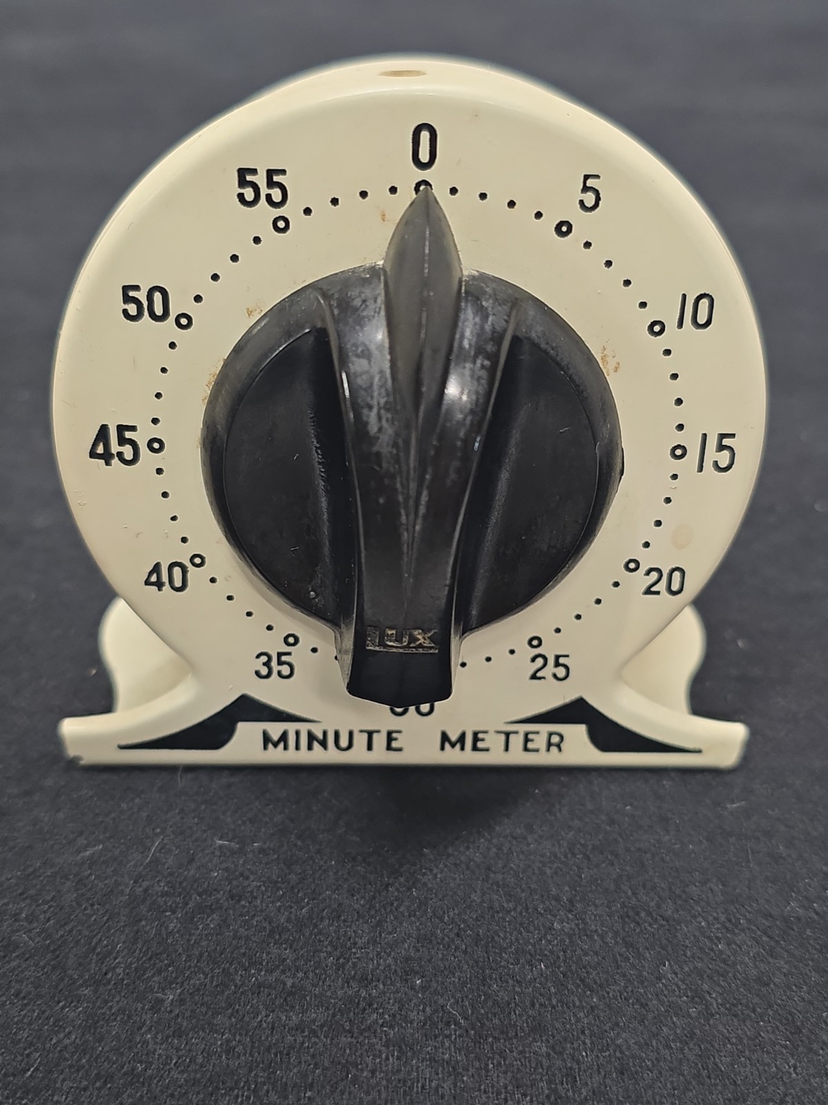 Vintage LUX Mechanical Minute Meter Metal Industrial Timer Black White Works