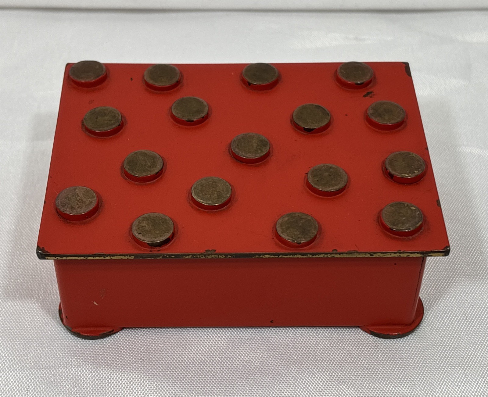 Vintage Mid Century Argentor Vienna Polka Dot Red Brass Cigarette Box Austria
