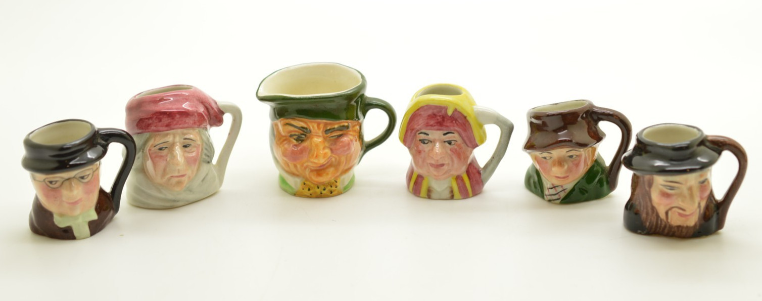 Vintage Artone Mini 2 Face Toby Jug Creamer &Five Mini Pitchers England