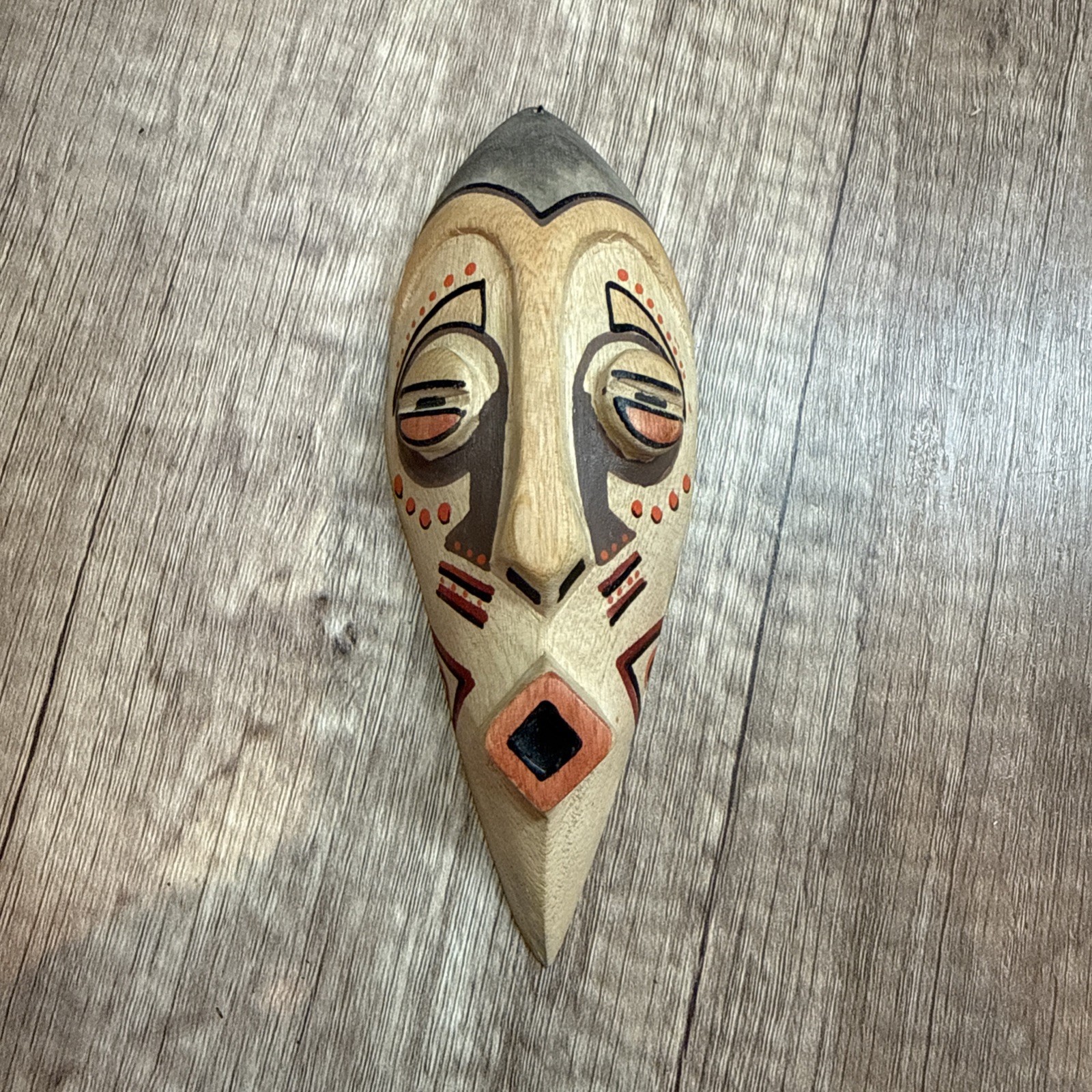 Hand Carved African Lega Style Passport Mask Wood Tribal Wall Art Congo 5.5”x2”