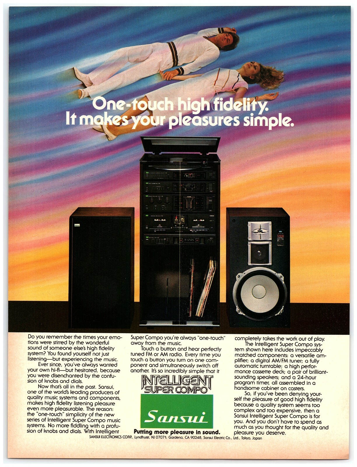 1982 Sansui Super Compo Print Ad, One Touch High Fidelity Makes Pleasures Simple