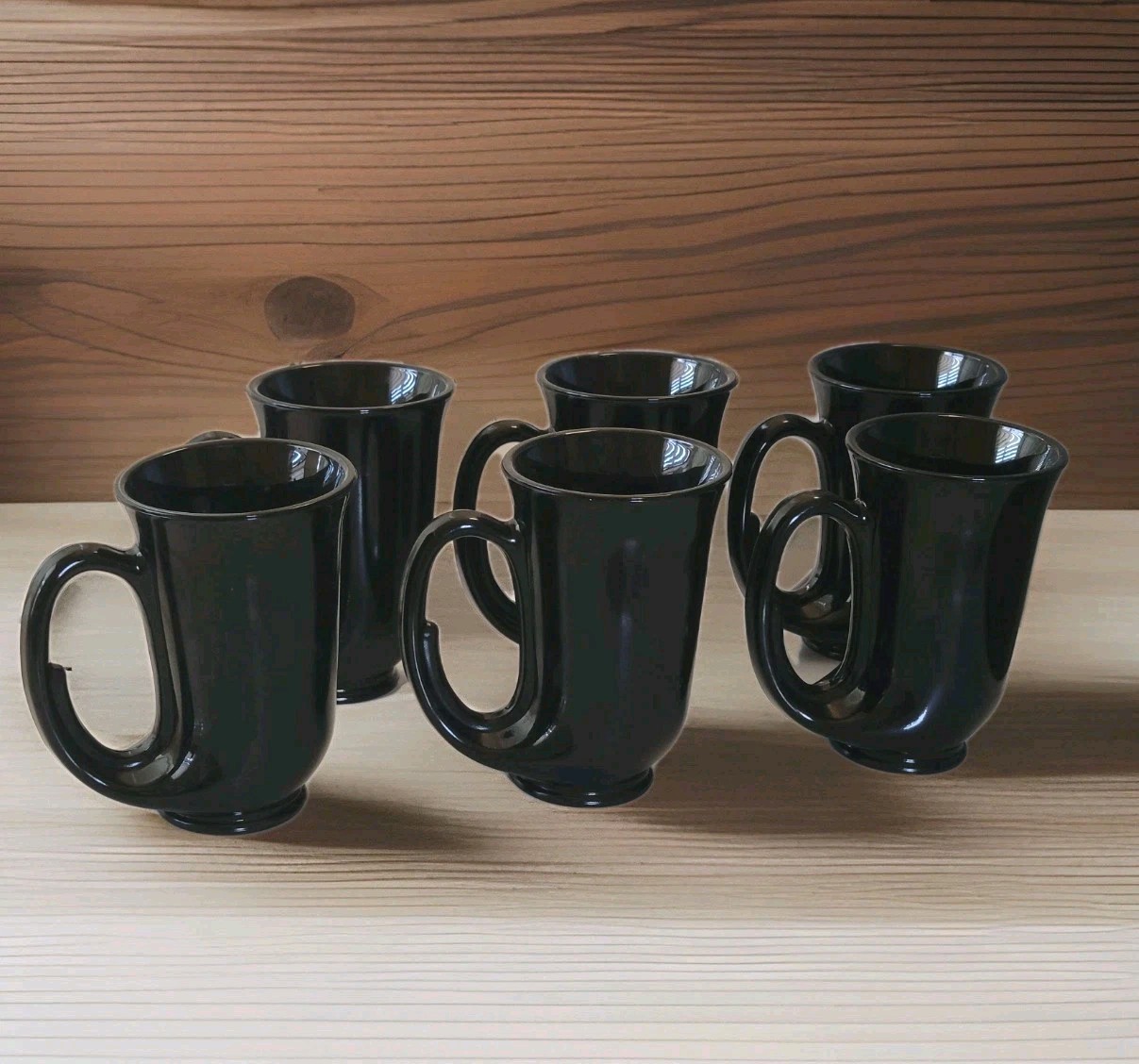 Vintage Set Of 6 Tiara Black Glass Amethyst Beer Stein Indiana Hunter Horn Mugs