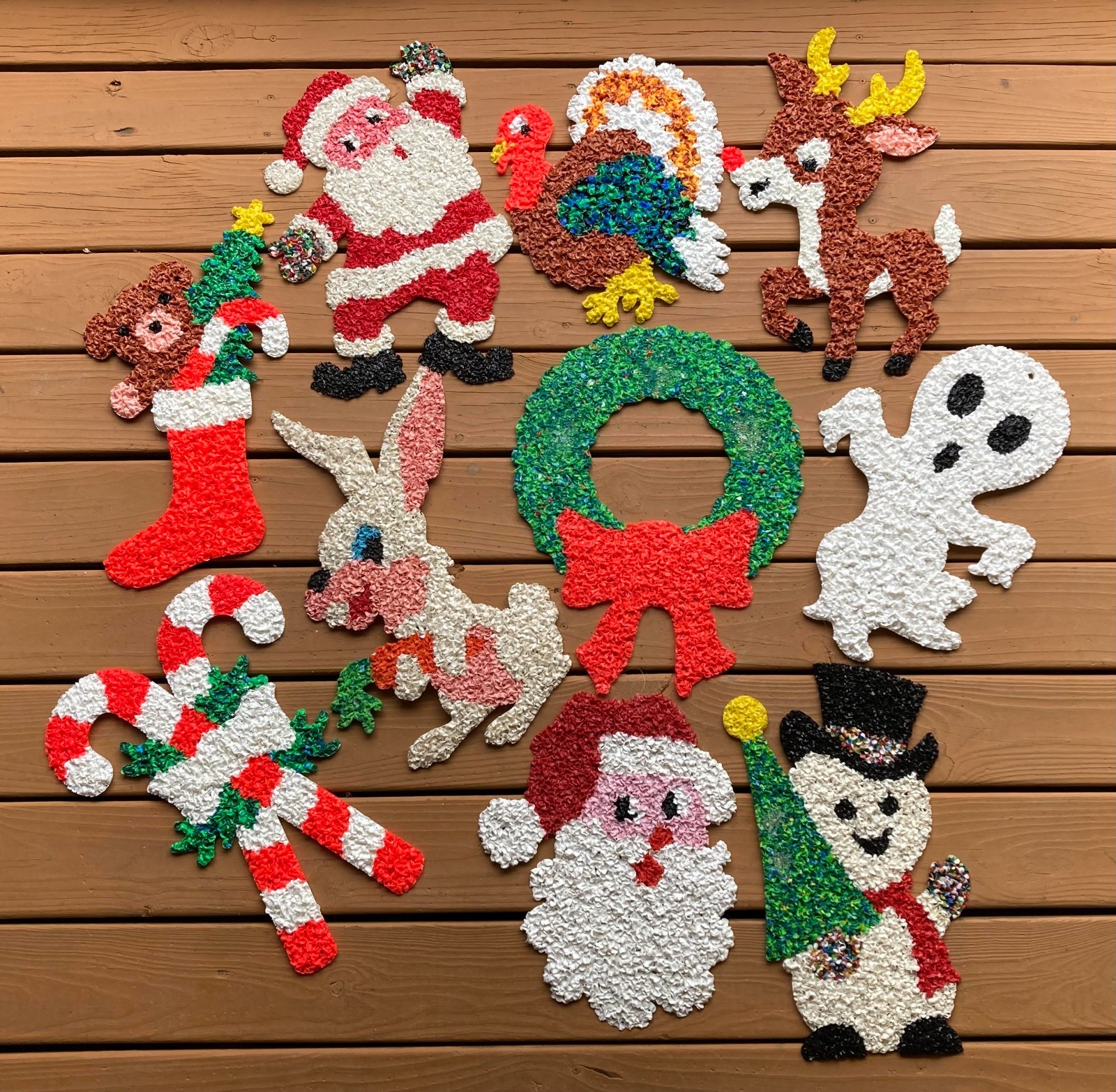 Vintage Melted Plastic Popcorn Holiday Decorations Lot of 10 Made In USA