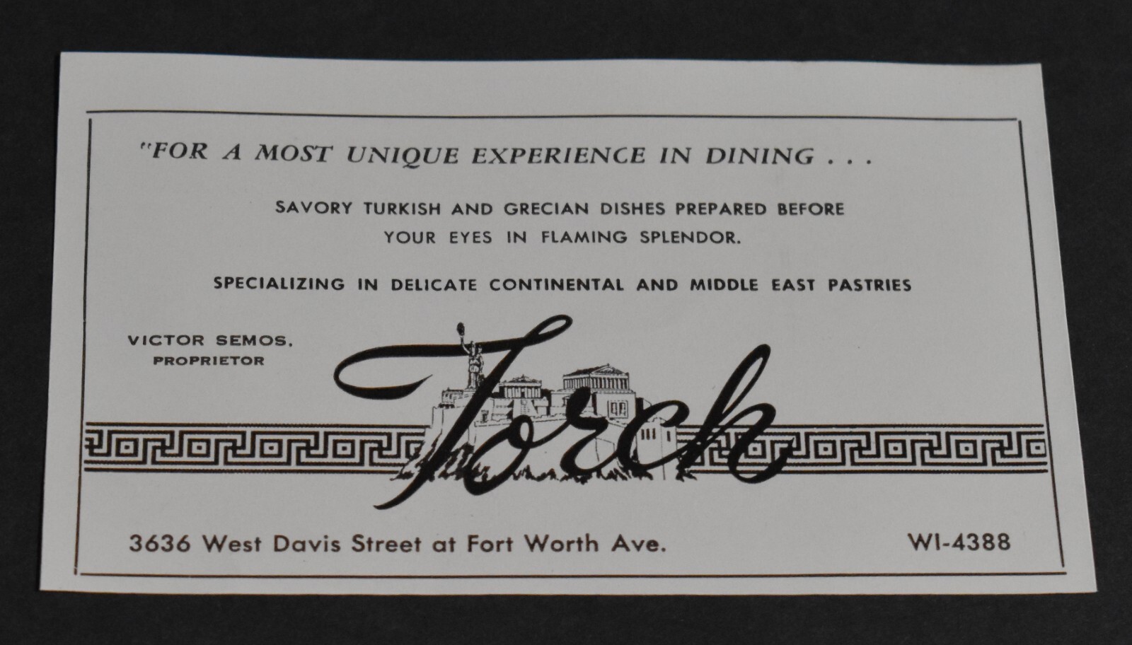 1952 Print Ad Dallas Texas Torch Restaurant Turkish Greek Food Victor Semos art