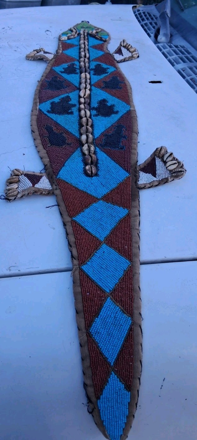  YORUBA DIVINERS BEADED SASH NIGERIA RAISED BEADWORK LIZARD HTF