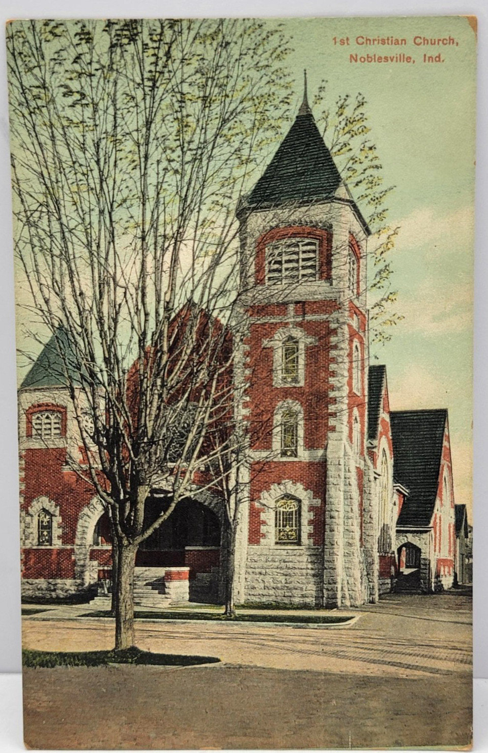1st Christian Church Noblesville Indiana Litho-Chrome 1908 Postcard