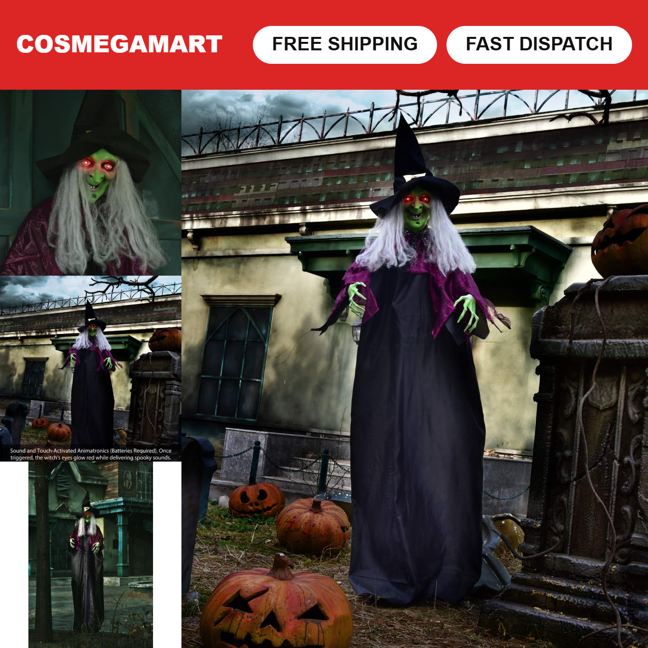 72” Halloween Decorations - Hanging Animatronic Witch Eyes for Haunted House Pro
