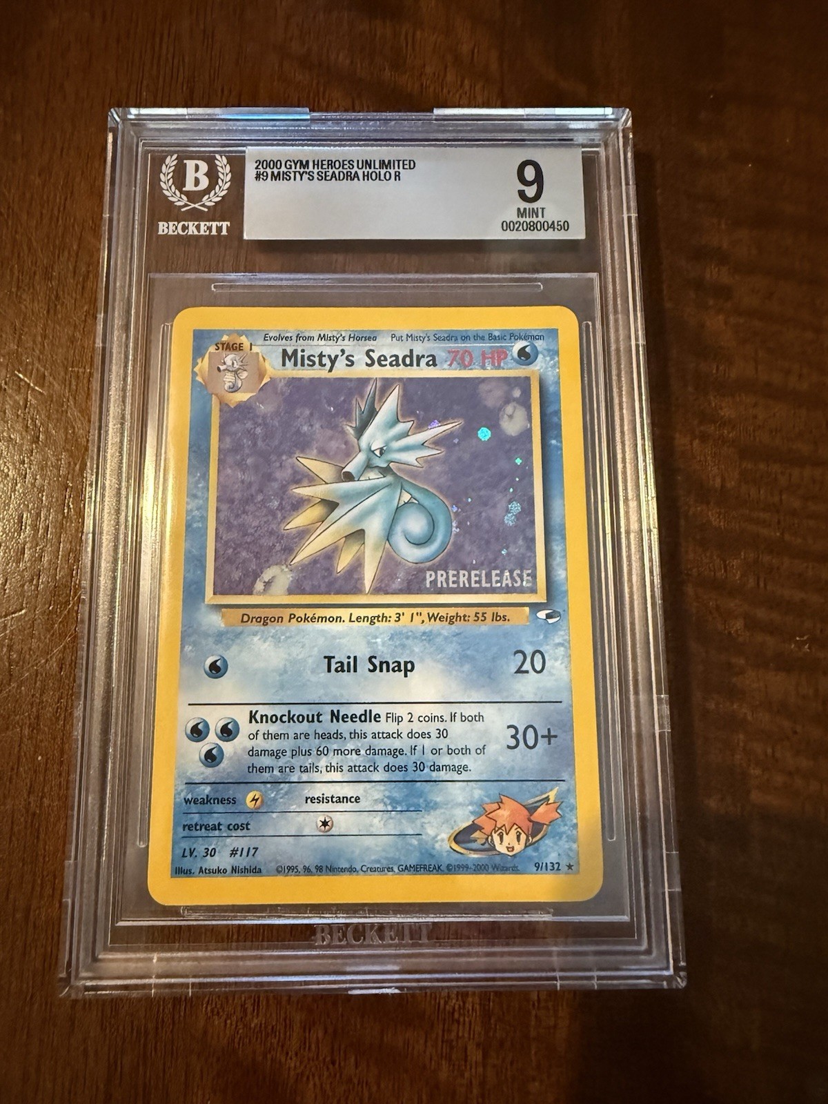 2000 Pokemon Gym Heroes Misty’s Seadra #9/132 Prerelease Holo BGS 9 Mint WOTC
