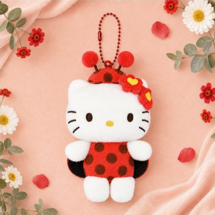 Sanrio Characters Plush Doll Ladybug costume Hello Kitty 8cm Key ring Bag charm