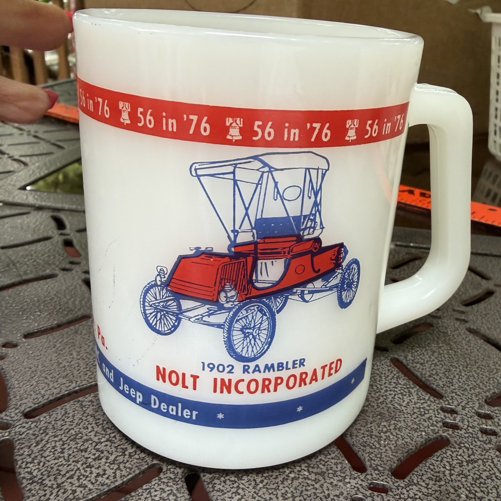 Three Rare Milk Glass Mugs VTG 1976 Federal Nolt Inc Lancaster PA Jeep Rambler