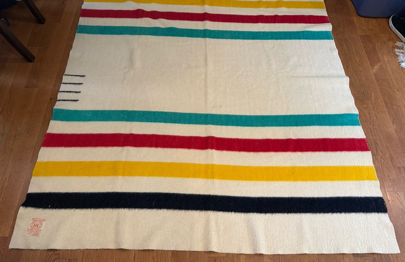 Vintage Hudson’s Bay 4 Point Blanket Orange Red Tag Striped 84” X70” England