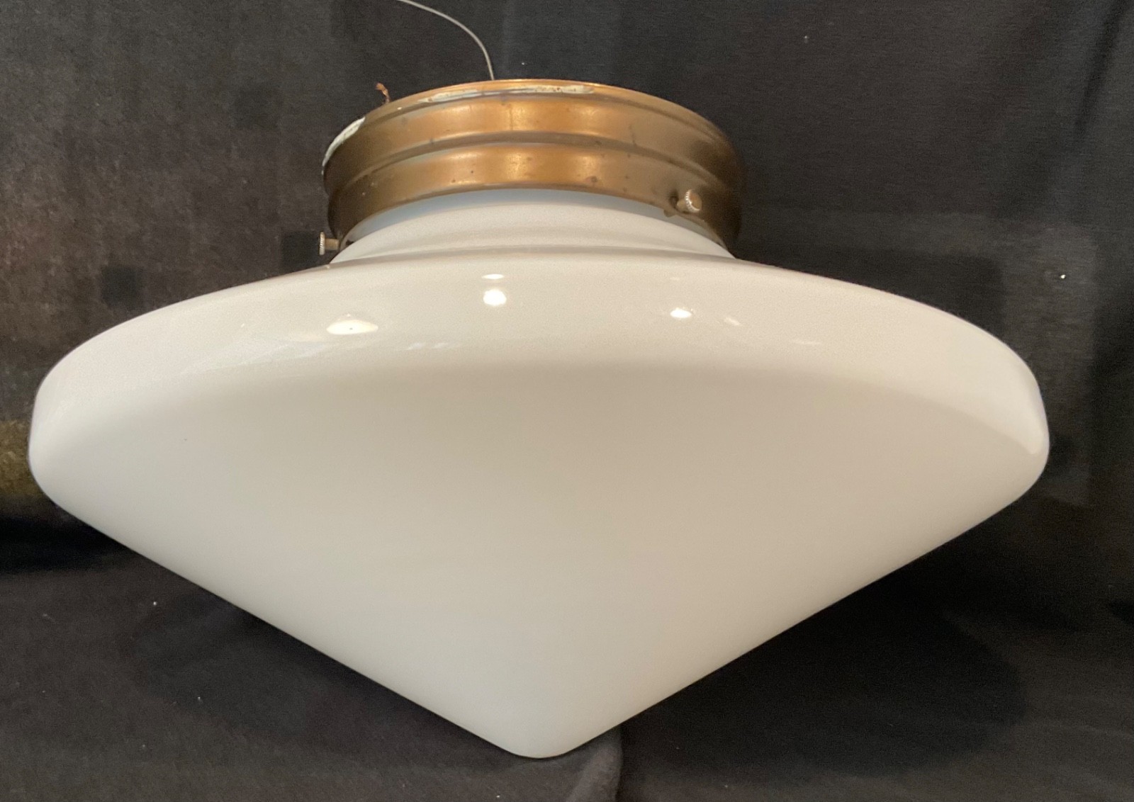 Vtg Mid Century Modern Flying Saucer Milk Glass Ceiling Light Shade Brass Fitter