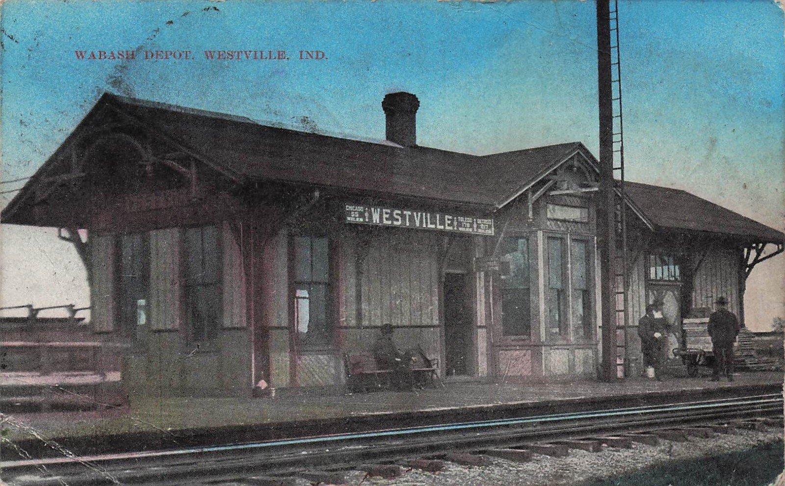 Westville IN Indiana Wabash Train Railroad Station Depot c1909 Vtg Postcard F4