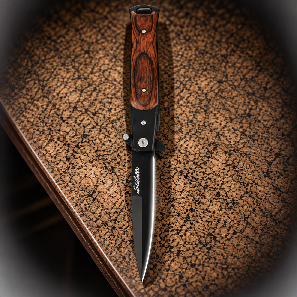 Classic Italian-Stiletto, Pakka Switch/Thumb Assist Blade, EDC Survival Tool