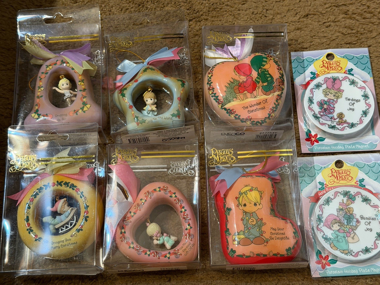 Precious Moments Holiday Ornaments & Magnet Plates Lot X8, NIP 1995, 1996 Enesco