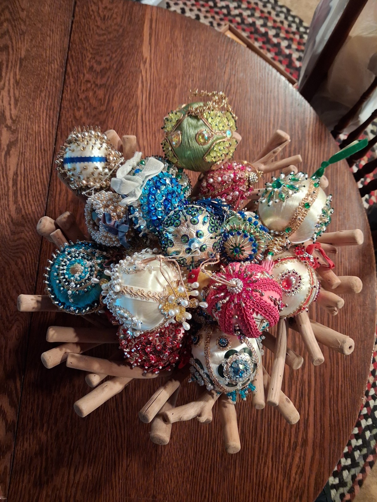 Lot 26 Vintage  Beaded Sequin Christmas Tree Ornaments Push Pin Satin Velvet MCM