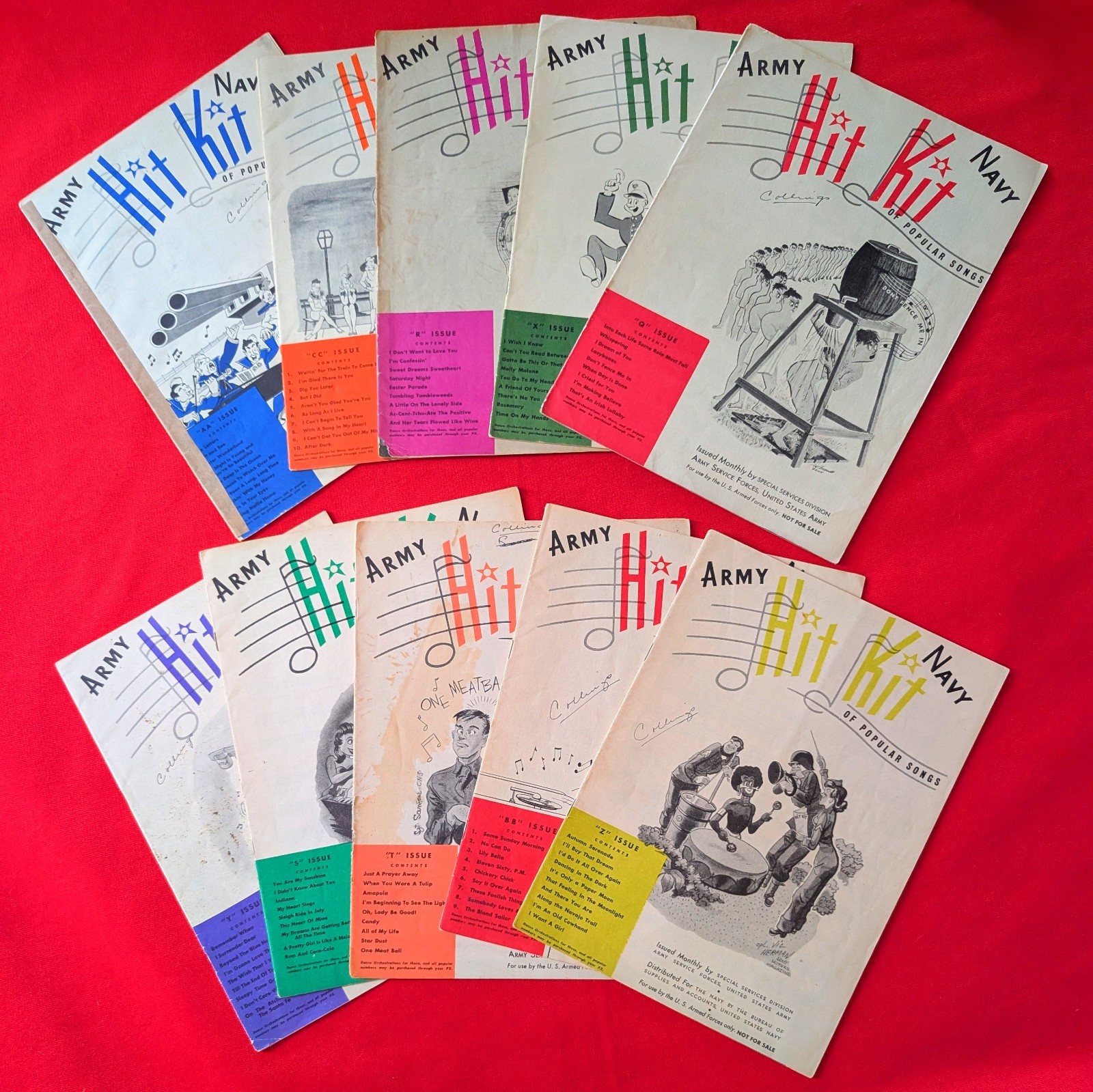LOT OF 10 Vintage Army Navy Hit Kit of Popular Songs Sheet Music 100+/- SONGS